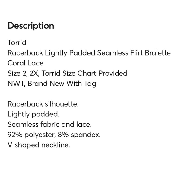Torrid Lace Back Bright Coral Bralette NWT SIZE 2 (18/20) - Picture 12 of 12